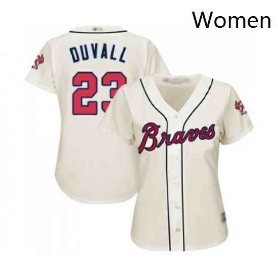Womens Atlanta Braves 23 Adam Duvall Replica Cream Alternate 2 Cool Base Baseball Jersey